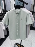 Chemise à manches courtes pour hommes, marque de luxe de qualité, 100 coton, revers cheval brodé, chemise à rayures, nouvelle mode d'été, vêtements de bureau 6