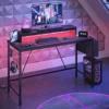 41.7 inch Gaming Desk with LED Monitor Stand, Storage Pocket, Gaming Room and Home Office, Carbon Fiber Patten 2