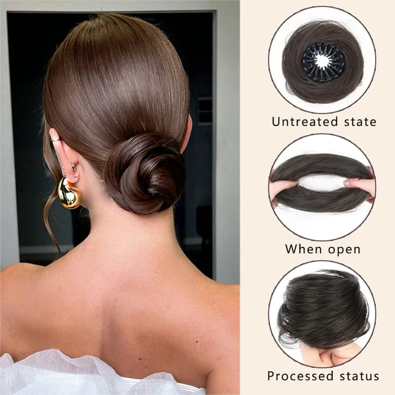 버드네스트 미트볼 가발 헤어 후프 여성용 수축 가능 컬링 합성 가발 패키지 가발 번