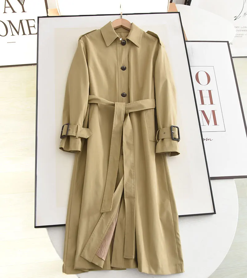 

SuperAen 2024 Spring High End Elegant Korean Style Waistband Khaki Long Windbreaker Coat