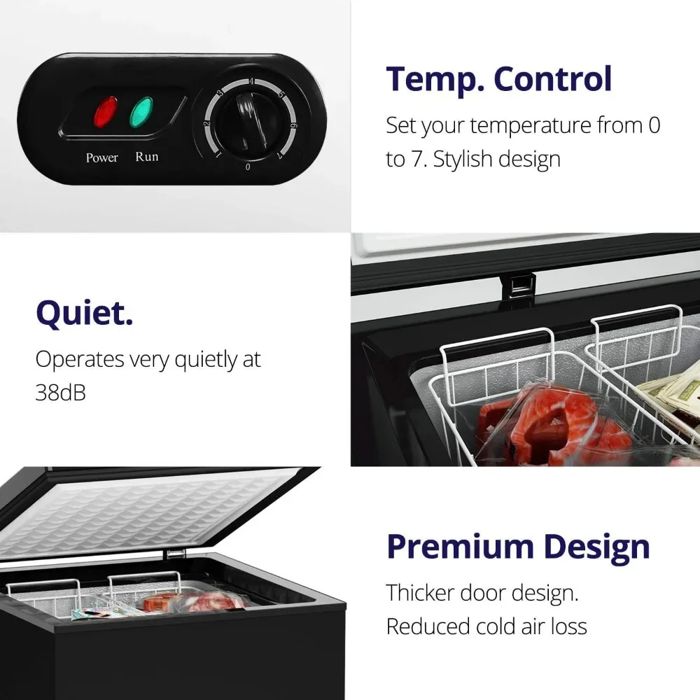 3.5 Cu Ft Chest Freezer 2 Removable Baskets  Quiet Compact Freezer 7 Temperature Settings - Black 3