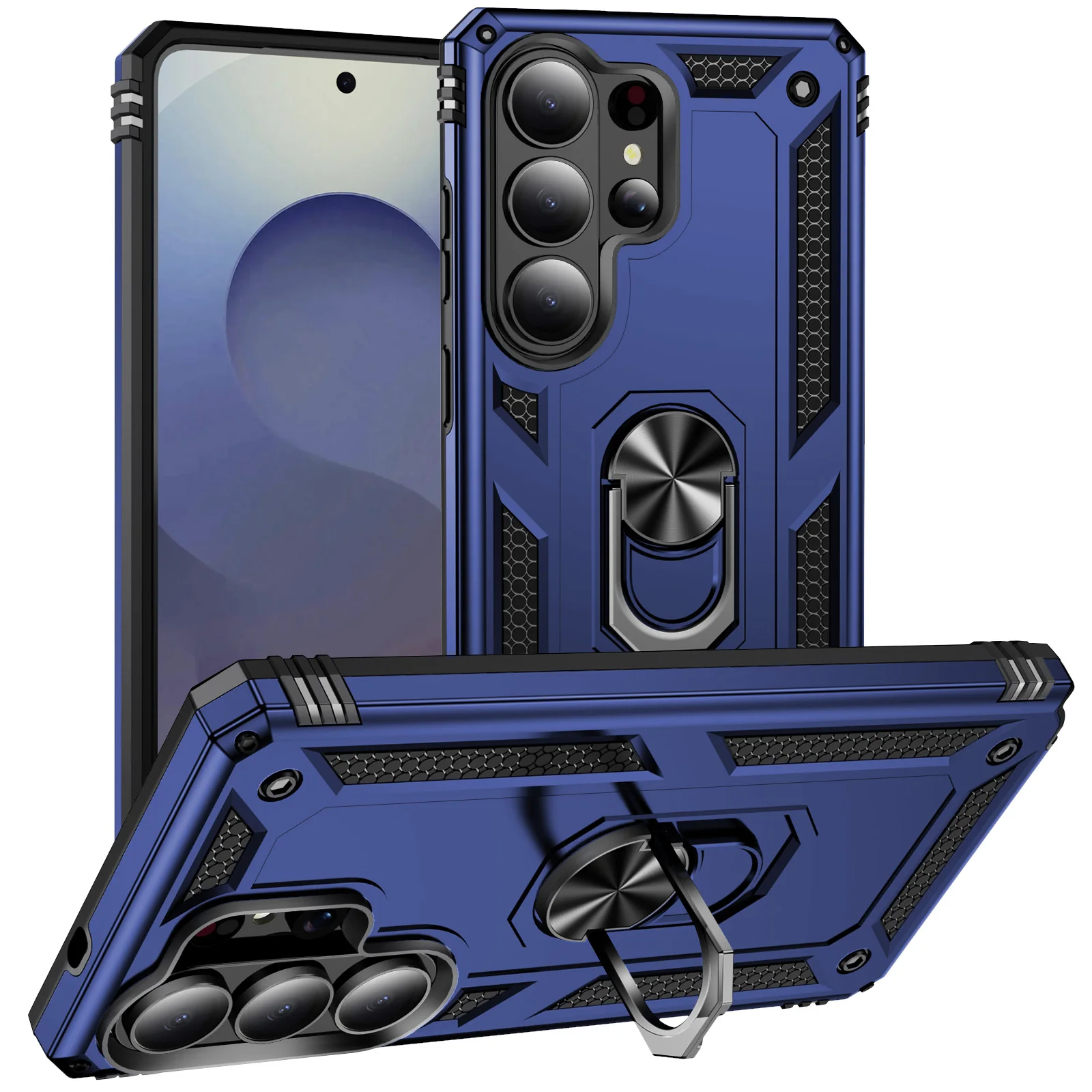 Durable Shockproof Phone Case with Metal Stand and Dual Layer Protection