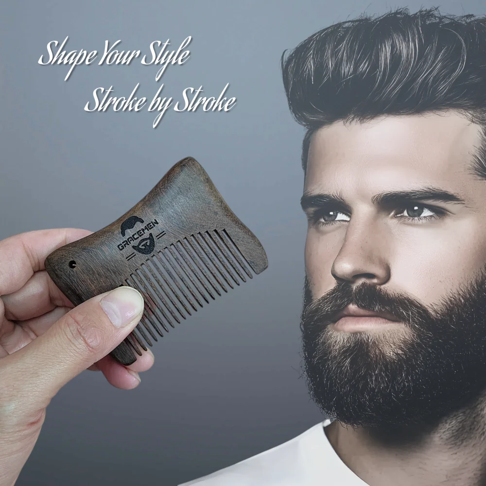 Gracemen Mini Pocket Beard Comb with Leather Case Handmade Premium Natural Dark Sandalwood Comb For Hair Beard Mustache 2