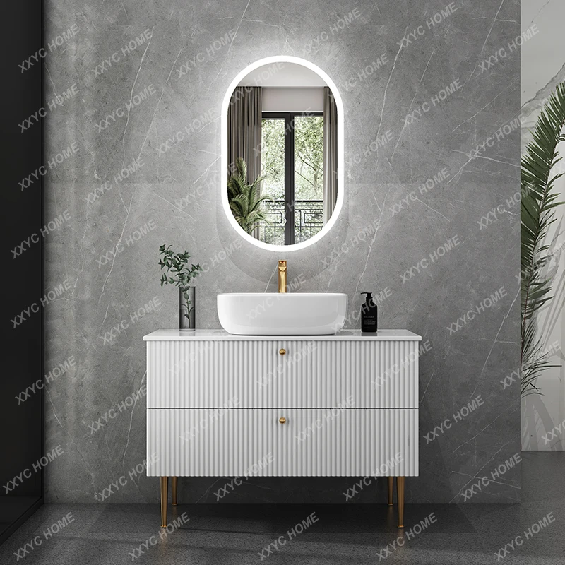 

Шкаф для ванной с каменной пластиной, раковина для мытья рук, современный минималистичный мраморный шкаф для ванной комнаты