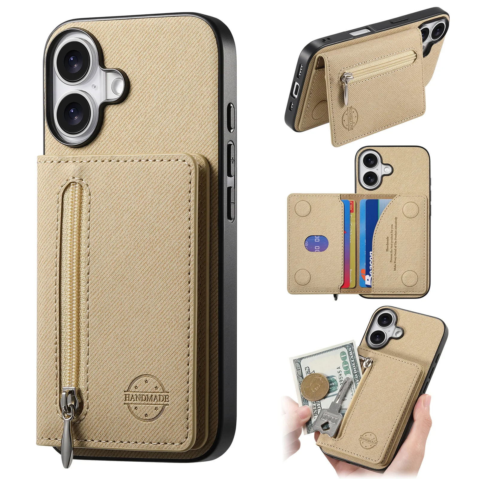 Canvas RFID Blocking Card Holder Wallet with Zipper Pocket and Dual Card Slots