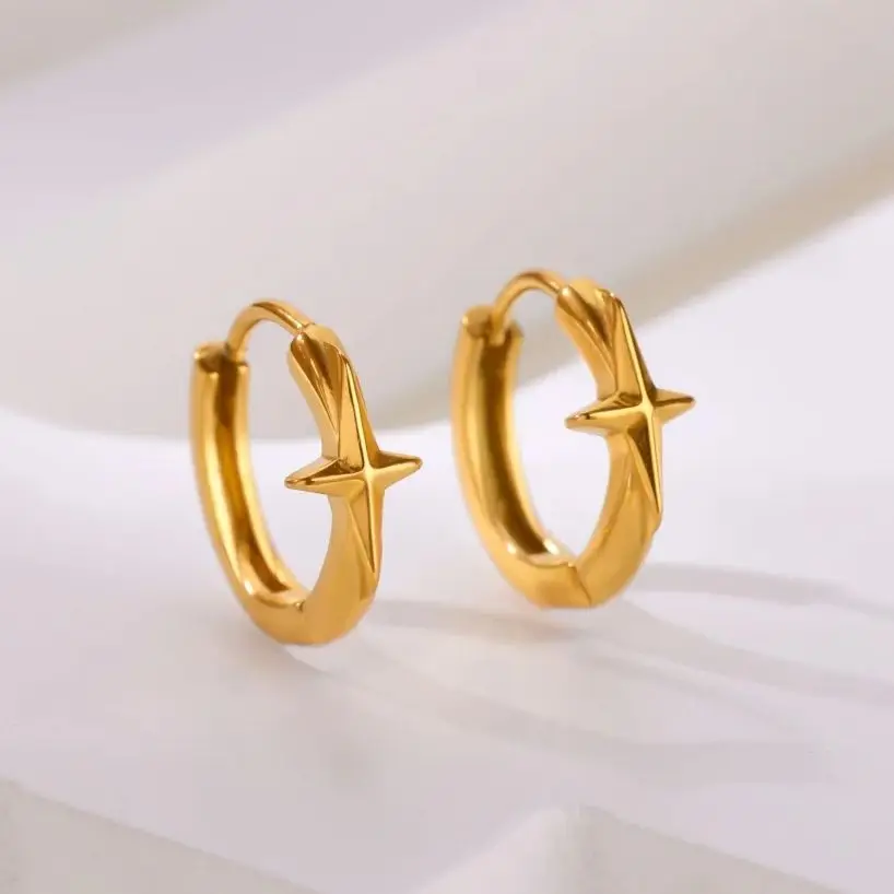 Luxury Zircon Stainless Steel Stars Earrings For Women