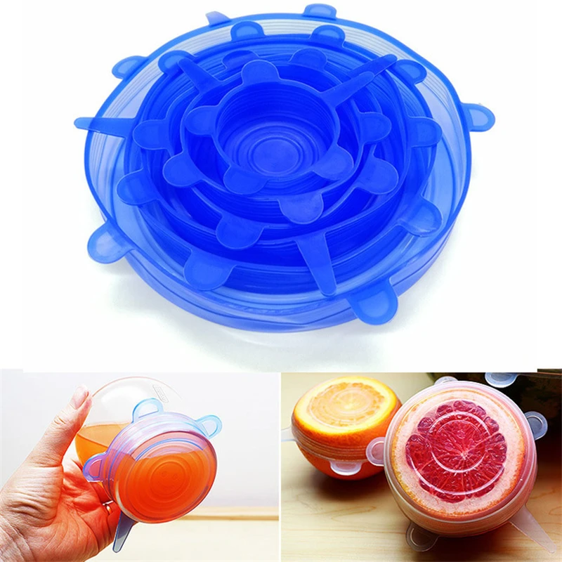 

6Pcs/set Food-grade Silicone Saran Wrap Cover Kitchen Household Sealing Bowl Cover for Refrigerator Foods keeping fresh