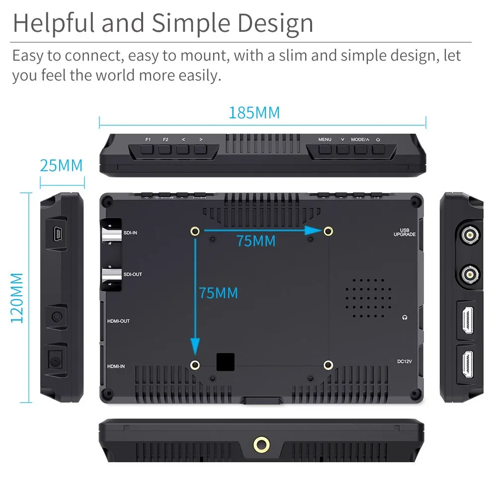 FEELWORLD FW279S 7 Inch 2200nit Daylight Viewable 3G-SDI HDMI on Camera DSLR Field Monitor 4K HDMI 1920X1200 + Battery Charger