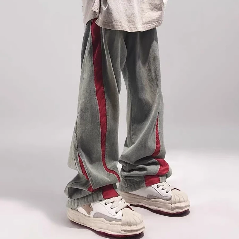 American Style Jeans Men Four Seasons High Street Fashion Loose Straight Wide Leg Full Length Mid-waisted Male Denim Pants