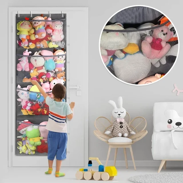 Stuffed Animal Storage Bag Over The Door Stuff Animals Organizer with 4  Large Pockets Hanging Mesh