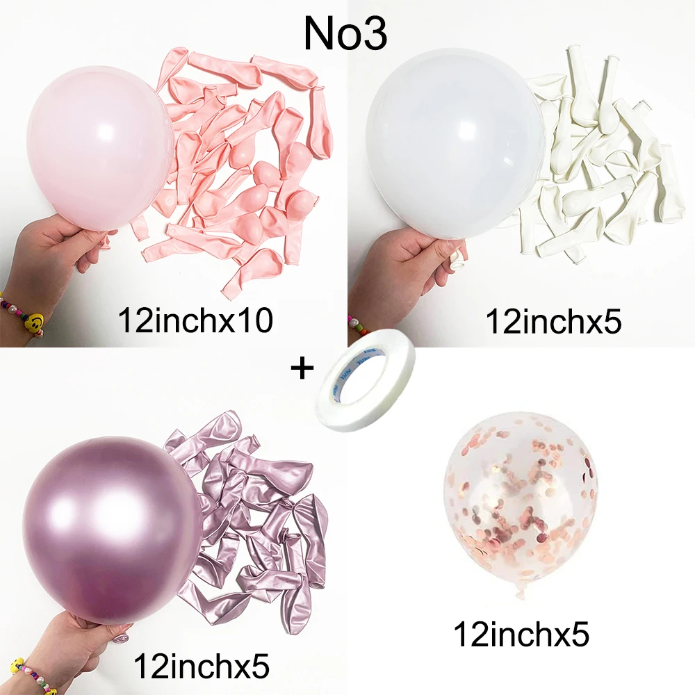 Pastel Pink White Latex Balloons Set Metallic Pink Confetti Balloon Wedding Bridal Shower Baby Shower Girls Birthday Decorations