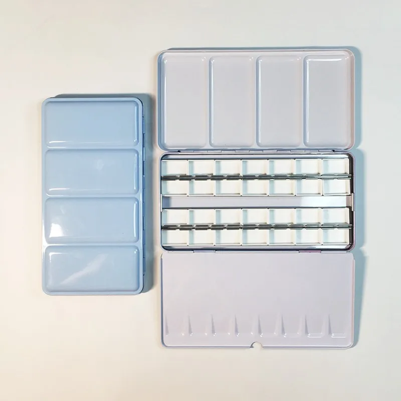 Empty Watercolor Palette Tin Color Mixing Palette Paint Storage Box Iron Paint Tray with Half/Full Pans For Painting