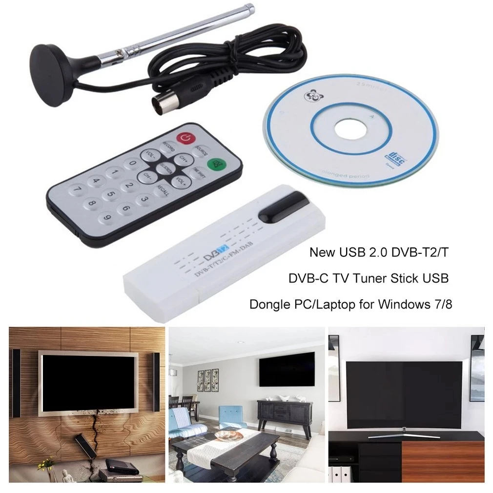 Digitale DVB-T2/T DVB-C Usb 2.0 Tv Tuner Stick Hdtv Ontvanger Met Antenne Afstandsbediening Hd Dongle Pc/Laptop Voor Windows |