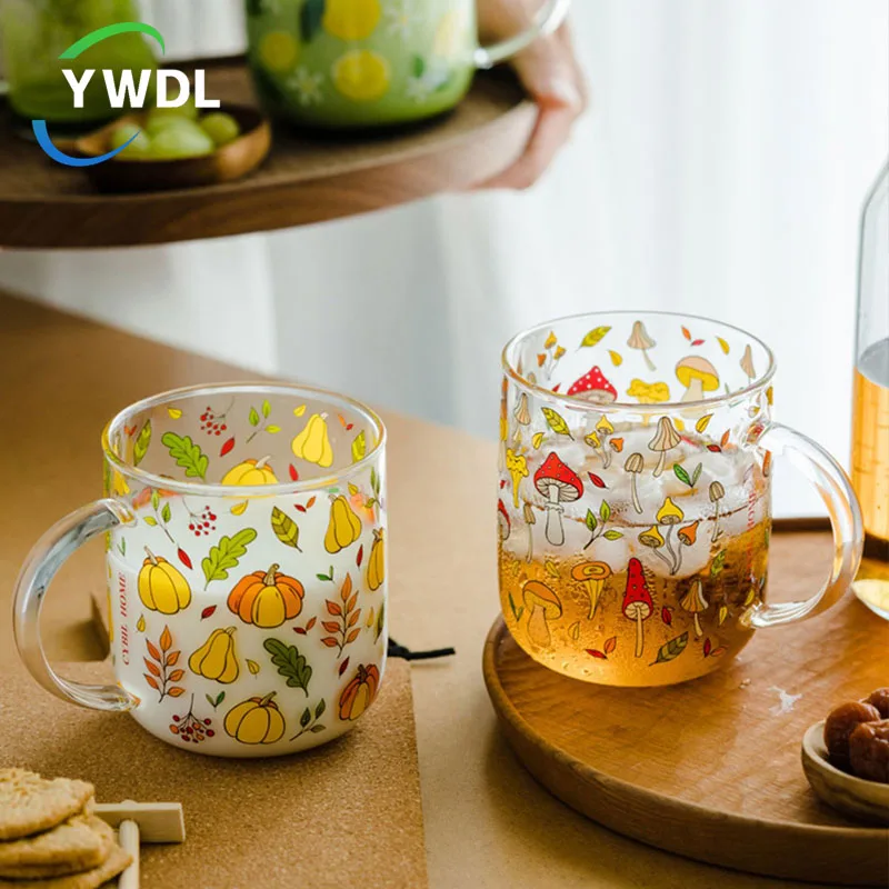 450Ml Cartoon Glass Handgrip Mug Breakfast Coffee Milk Mug Household Cold Drinking Teacup Office Water Cup Regalo Di San Valentino