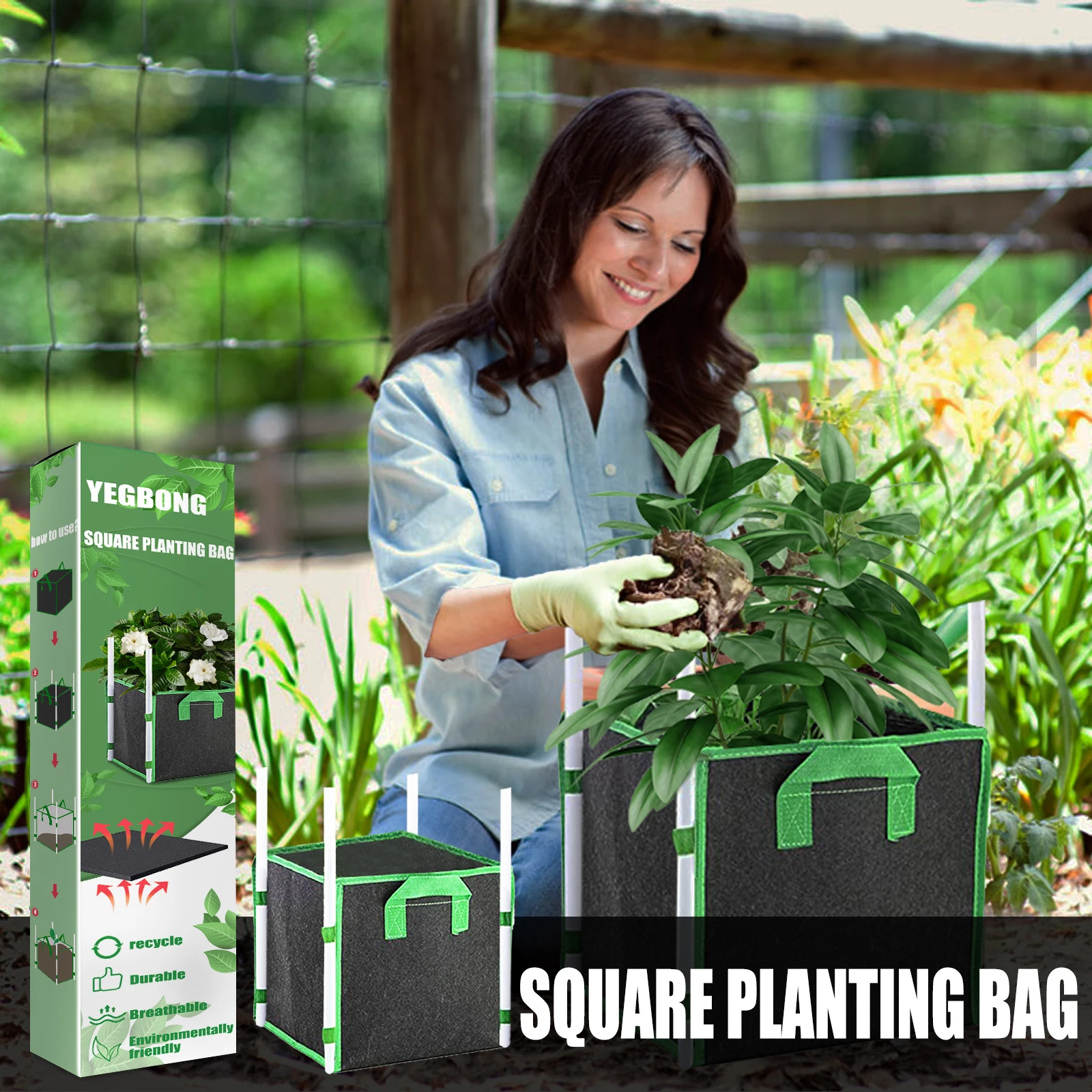 

Square Planting Bag Set with Handle Heavy-duty Tthick Breathable Fabric Reusable Planting High-quality Cubes for Gardens