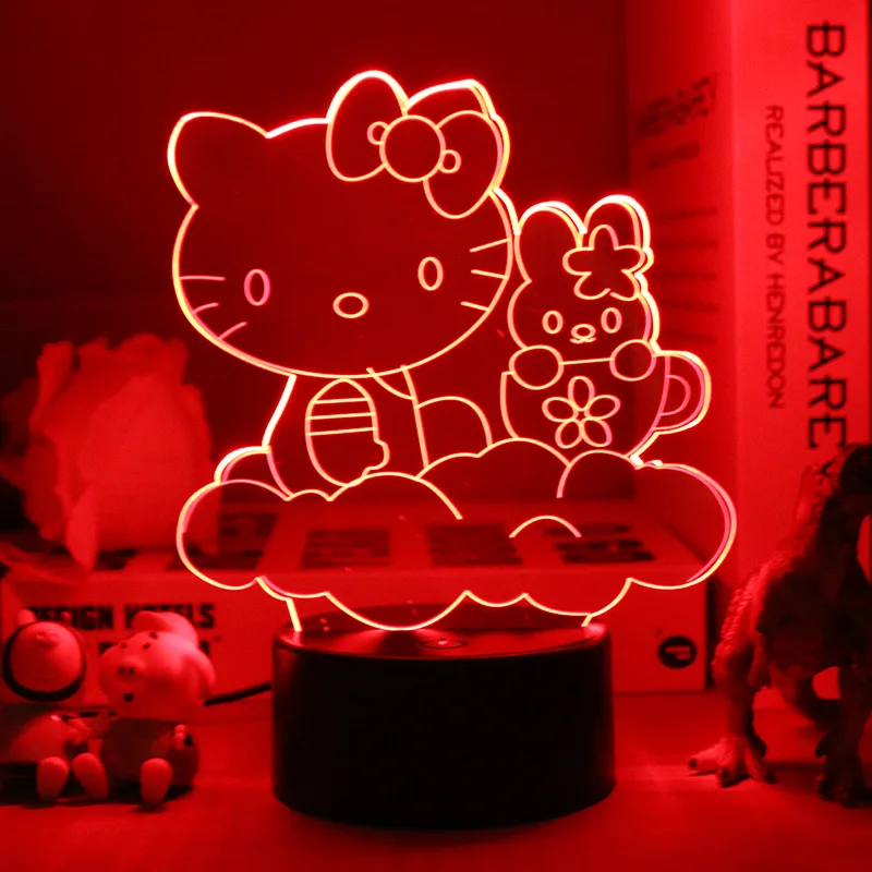 Hello Kitty Figure Led Cartoon 3D Anime Led Night Light Bedroom Atmosphere Table Lamp Little Girls Niche Senior Birthday Gift