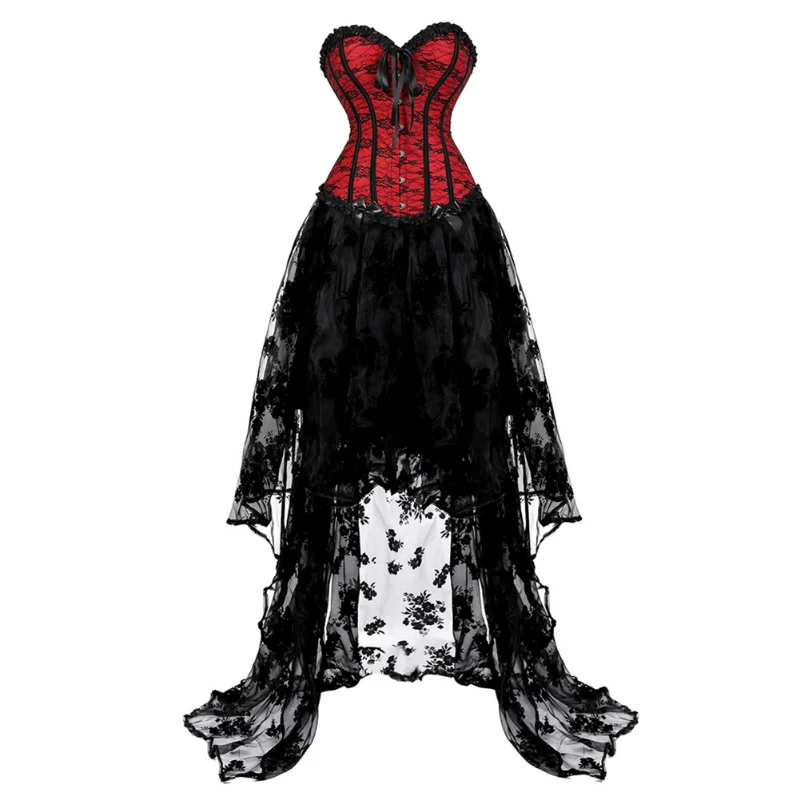 

Black Victorian Corset Dress Tutu Sexy Overbust Corset Women Lace Skirt Set Gothc Plus Size Costume Burlesque Corselet Clubwear
