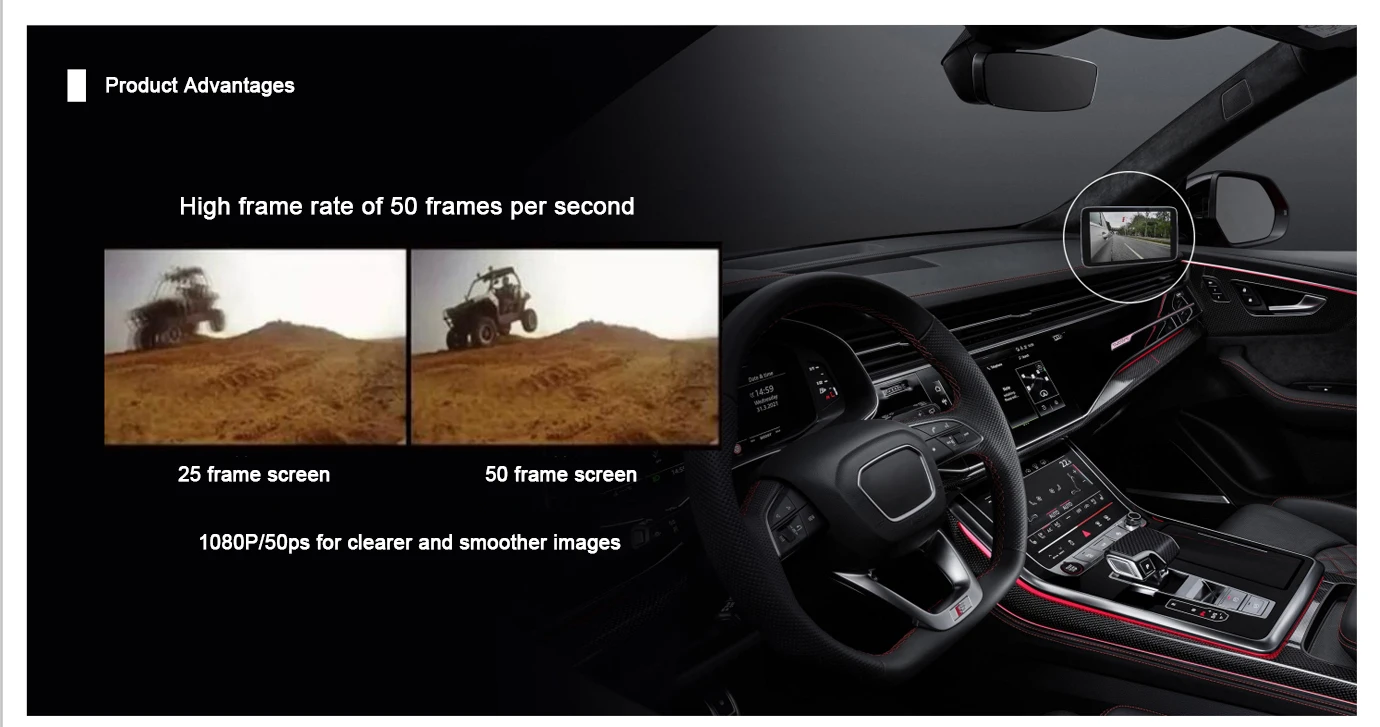 شاشة مرآة جانبية رقمية نظام كاميرا الرؤية الخلفية الجانبية Pro مع كاميرا 1080P 60FPS DVR AI BSD إنذار 5.5 بوصة IPS تعمل باللمس