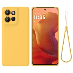 Soft Premium Liquid Silicone Strap Phone Case with Flocking Interior for Motorola Moto G86 (Yellow)