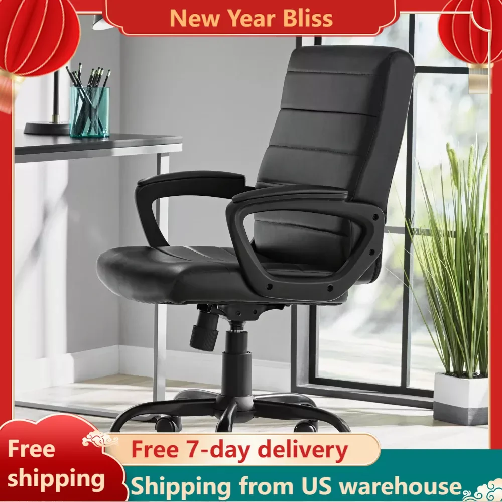 

Office Chair Free Shipping Bonded Leather Mid-Back Manager's Office Chair Computer Chairs Lightweight Relax Swivel Furniture