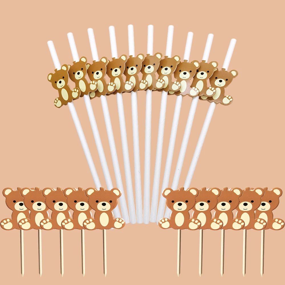 10/20PCS Bär Papier Kuchen Topper Karton Bär Topper für Kinder Bär Themen Alles Gute Zum Geburtstag Party Dekorationen DIY kuchen Liefert – Detail 1