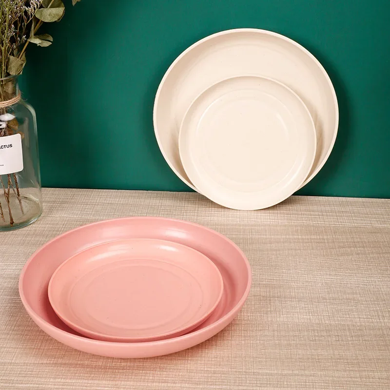 15/20 Cm Round Salad Dessert Dinner Plate Stackable Unbreakable Reusable Straw Dish Microwave Safe Fruit Plate for Dining Room