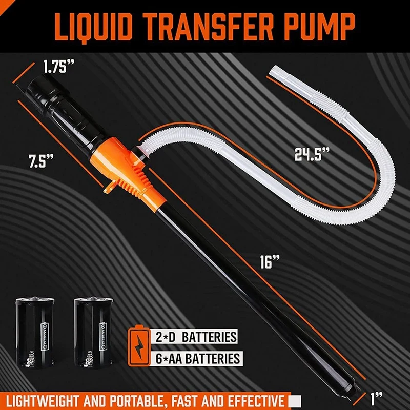 Pompe Transfert Liquide Piles Portable, Siphon Électrique Essence Eau, Bidon Carburant Jardin