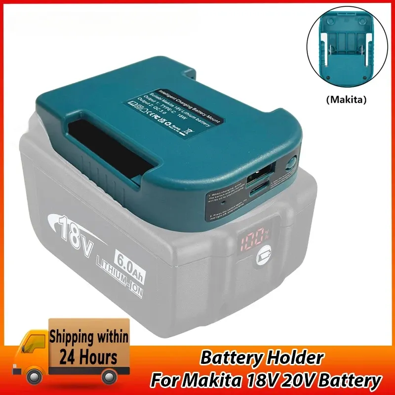 1pc For Makita 18V With USB With Type-C Battery Holder For Makita 18V Battery BL1840 BL1850 BL1860 Charger Adapter Fast Charging