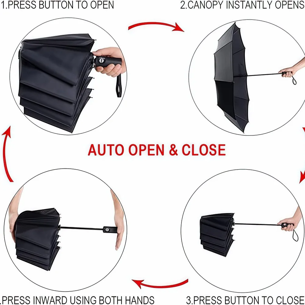 8-Rib Automatic Folding Umbrella Compact lightweight durable UV protection rain and sun umbrella automatic sunshade