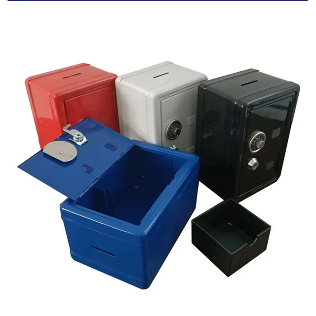 Rectangular Metal Mini Safe Password with Key Piggy Bank Safe Shape Child Piggy Bank 4