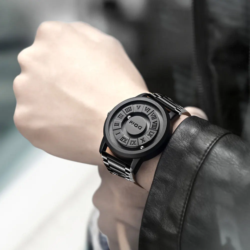 DOM New Trend Concept  Personality Men's Watch Creative Scrolling Pointer magnetic force Fashion watch for men Waterproof 1345