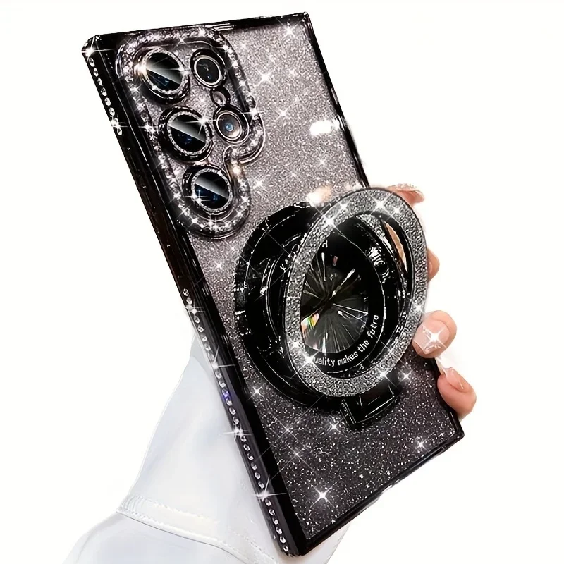 Luxurious Diamond-Studded Glitter Magnetic Stand Phone Case