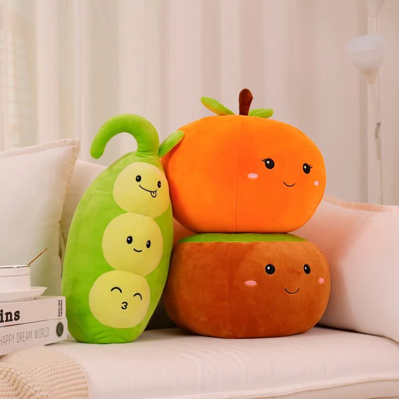 ZU Super Soft Plush Pillow Cute Fruits Kiwi Apple Orange and Vegetables Pea Chili Stuffed Toys Sofa Home Decor Cushion for Girl 4