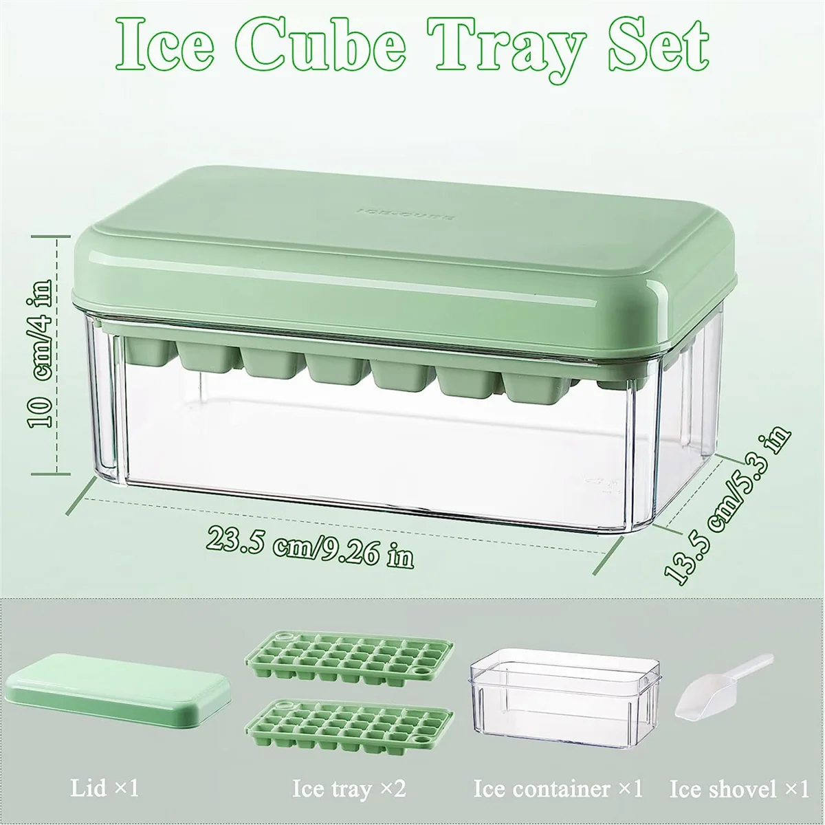 Ice Cube Tray with Lid Ice Trays for Freezer Maker Mold with Container 60 Trays Easy-Release Green