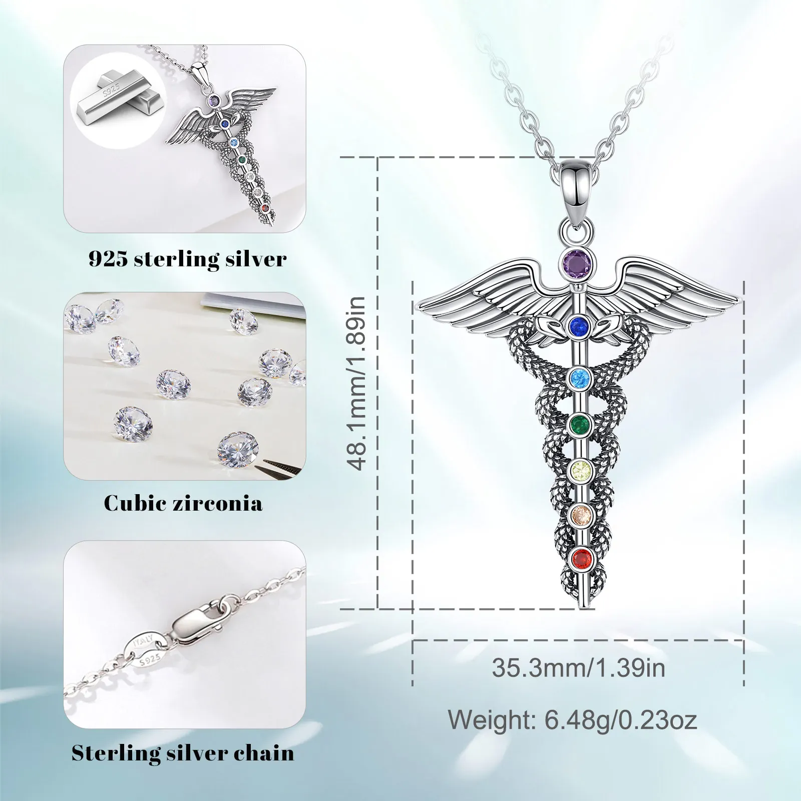 Collana in argento sterling 925 di marca di moda per le donne gioielli da sposa di lusso angelo croce di cristallo pendenti collana a catena  36
