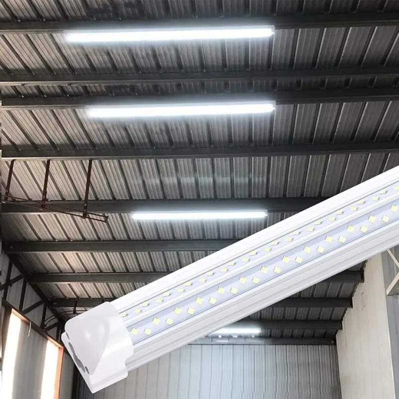 8FT T8 V Shape Integrated Tube Light Double Side 4 Row,120W LED Shop Light Fixture, AC85-277V 14400 Lumens 6000K Cold 5