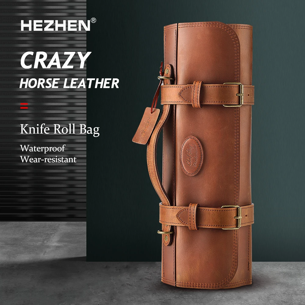 

HEZHEN Knife Storage Bag Knife Organize Oil Wax Canvas Crazy Horse Lather Kitchen Accessories Knife Chef Knife Roll Bag