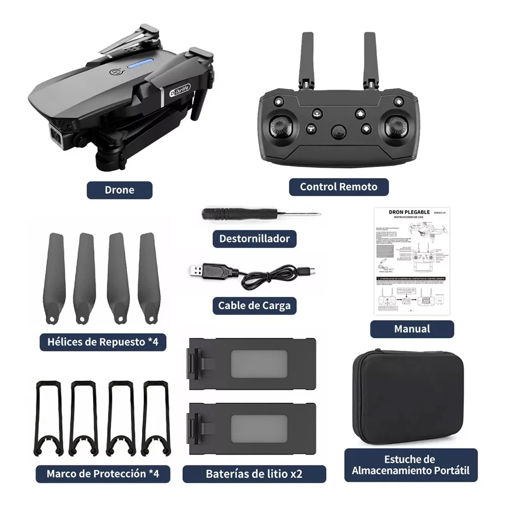 Drones caméra 4K E88 gran angular, cámara HD 1080P, WiFi, drone fpv, mini dron,Soporte de altura, plegable, RC, cuadricóptero, juguetes para niños
