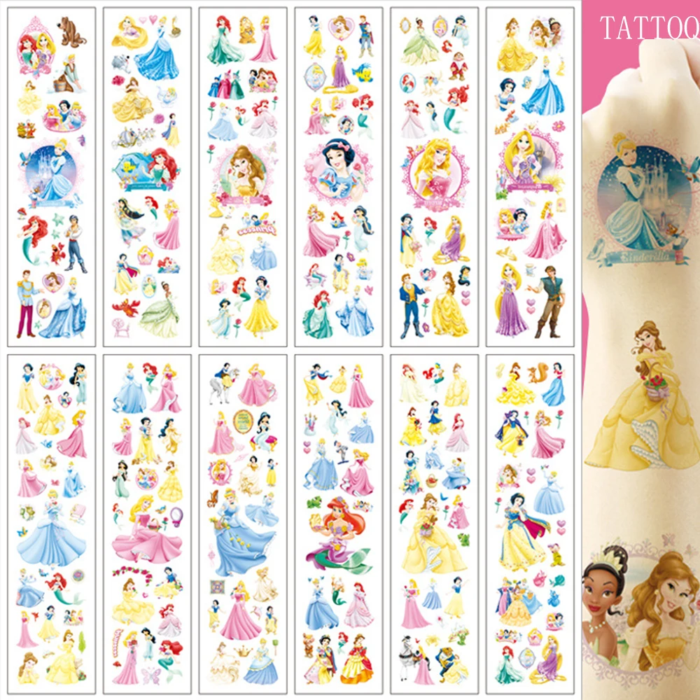 Disney Toy Princess Kids Temporary Fake Tattoo Body Art Waterproof Arms Face Transfer Printing Tattoos Stickers Gift Packaging