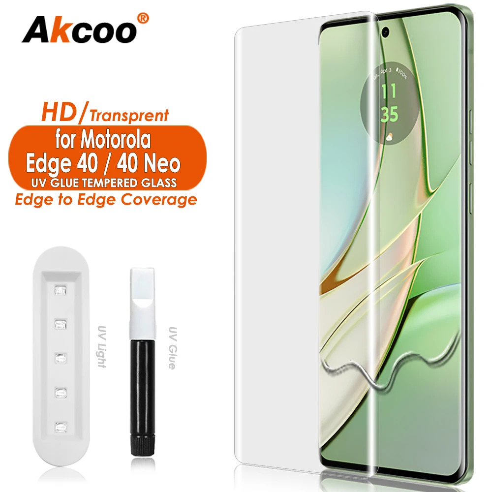 Akcoo для Motorola Edge 40 Neo защита для экрана УФ закаленное стекло на весь экран клей для Edge 40 50 Pro Fusion Ultra пленка