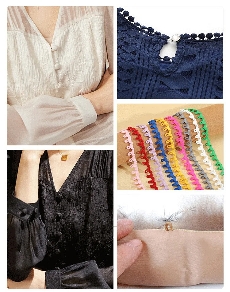 Description Picture 4 of itemElastic Lace Ribbon Black White Color Button Loops DIY Multicolor Handmade Lace Trimming for Clothes Sewing Rubber Band 20yards