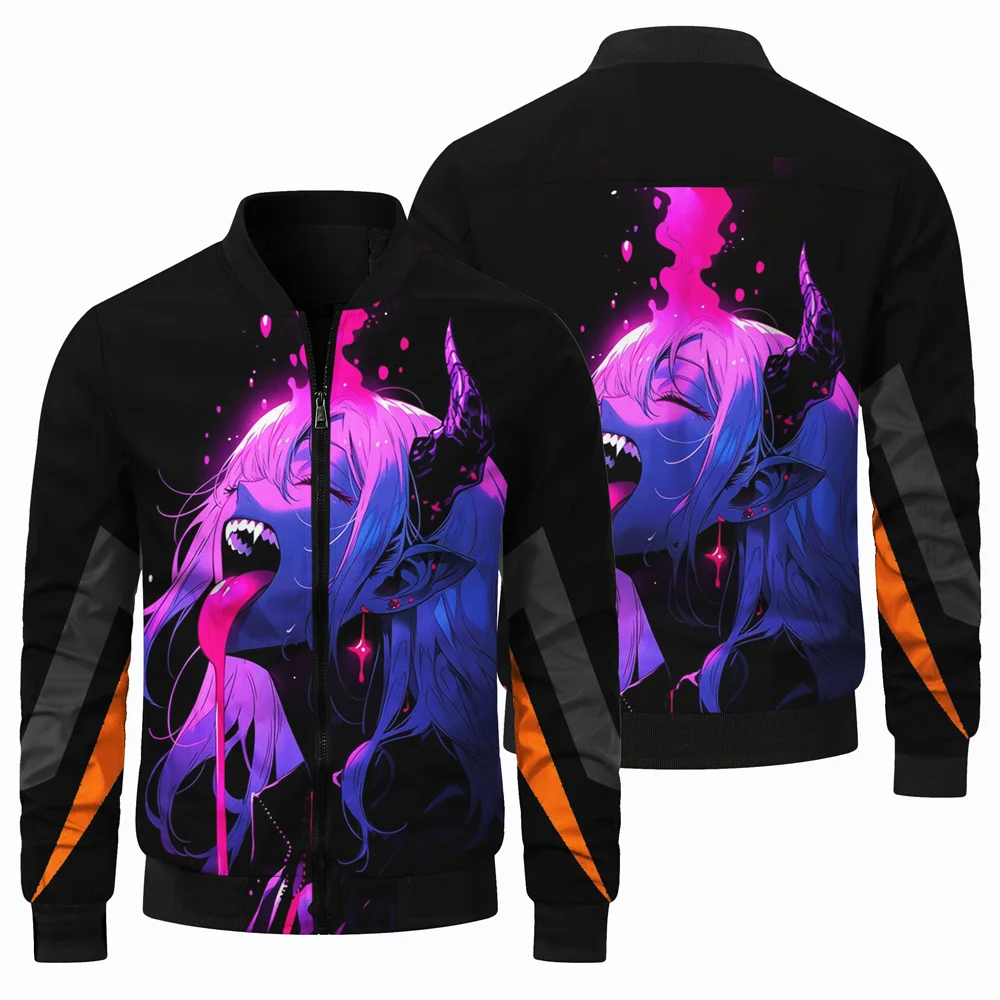 thumbnail image 2 of Nueva chaqueta de vuelo con estampado de figuras de anime en 3D para hombre, chaqueta de béisbol para acampar y deportes al aire libre, chaqueta holgada de moda urbana para otoño, 2 of 5
