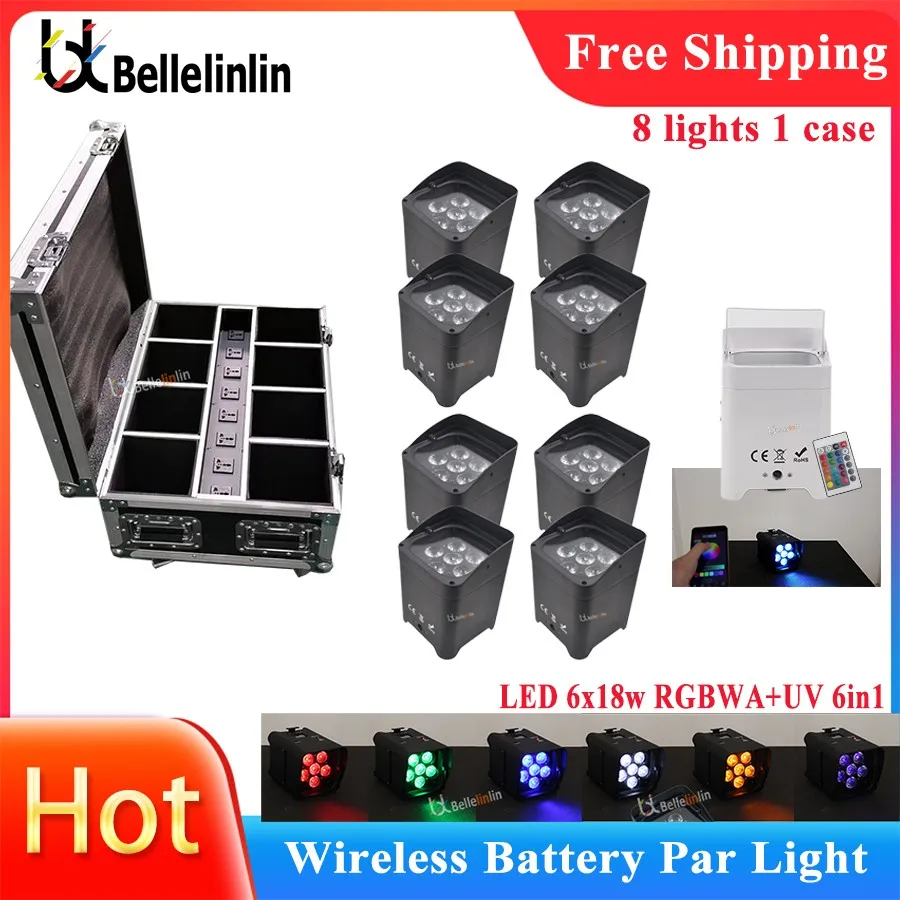 

No Tax 8pcs With Case Battery Operated Wedding Uplight 6x18w RGBWAUV Led Wireless DMX Wifi Remote Control Dj Par Sound Party