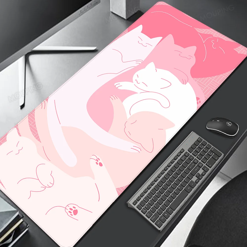 Kawaii Cat Mouse Pad Tapete de Mesa Bonito Tapete Gamer Japão Grandes Mesas de Computador Acessórios Laptop Gaming Mats Preto - Imagem 4