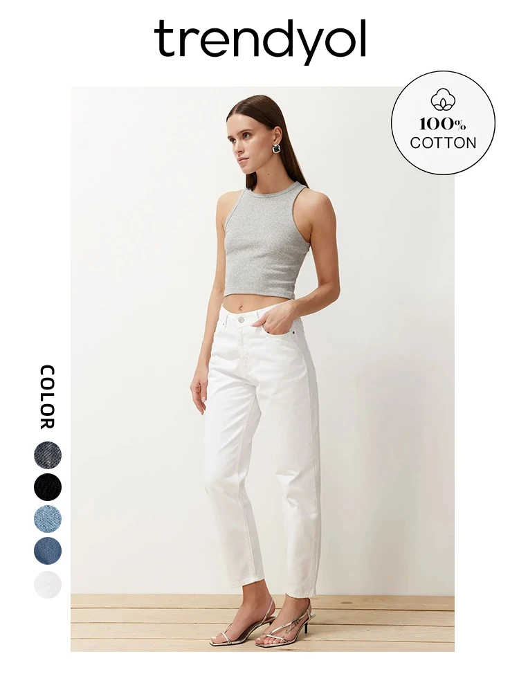Trendyol TYZA Women's 100% Cotton High Waist Turnip Jeans New Spring Autumn Skinny Fit,Multicolor Pants Casual Trousers 6