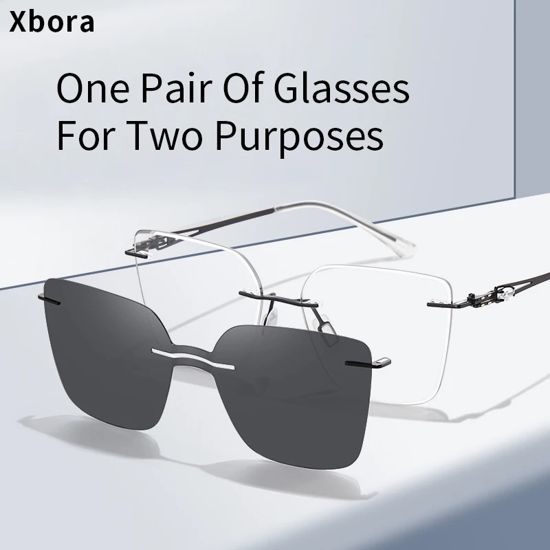 

MOMOJA Fashion Ultra-light Polygonal Cat-eye Polarized Magnetic Glasses Men Retro Optical Prescription Women's Rimless Frames