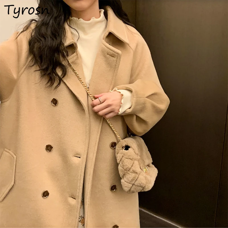 Abrigos de mezcla de lana Lisa para mujer, de estilo Harajuku, Ulzzang, largo, con botonadura, Vintage - AliExpress Ropa de mujer