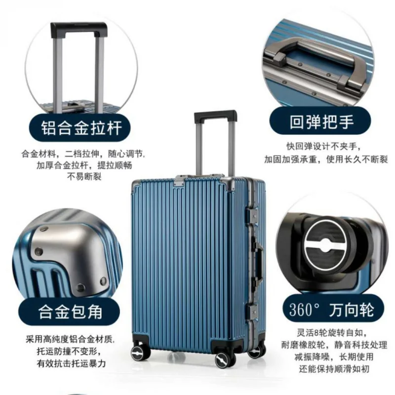 Hot Aluminium Frame Luggage 20-Inch Luggage 24-Inch Password Suitcase Large Capacity Travel Boarding Bag