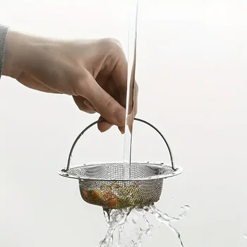 1/3pcs Kitchen Sink Strainer With Handle & Stopper Replacement Drain Basket Stainless Steel Mesh Filter Waste Hole - Image 4