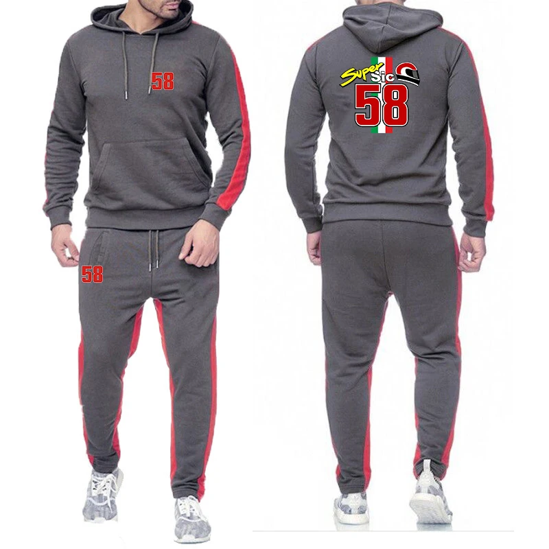 2023 men's new 58 super Sic Marco Simoncel spring and autumn hoodie sweatpants suit Harajuku jacket sports comfortable solid col